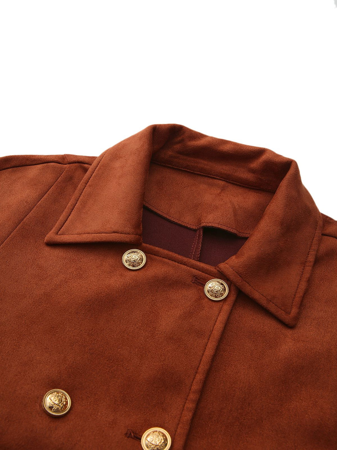 Light Brown 1940s Double-breasted Metal Button Suede Cape - vintage fashion, style