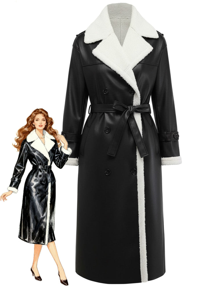 1940s Contrasted Faux Sherpa Fleece Lapel Long Coat - vintage fashion, style