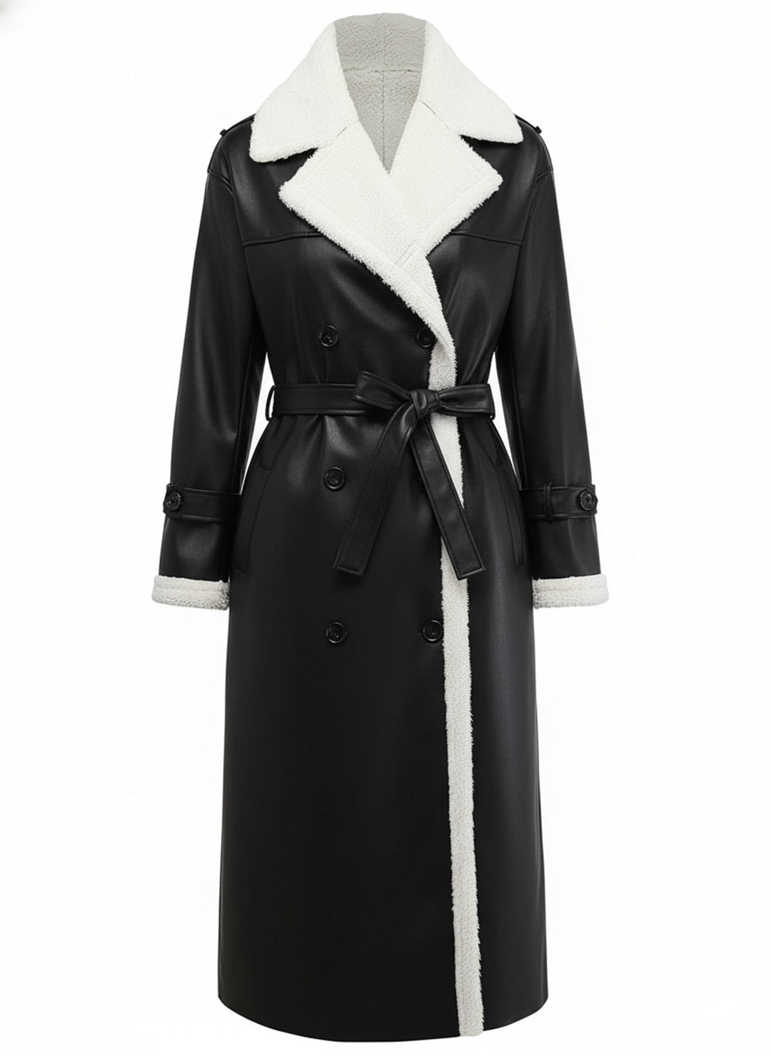 1940s Contrasted Faux Sherpa Fleece Lapel Long Coat - vintage fashion, style