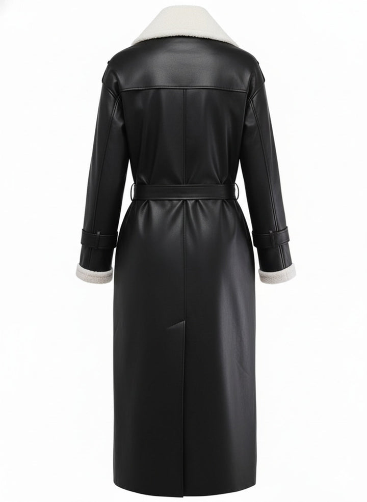 1940s Contrasted Faux Sherpa Fleece Lapel Long Coat - vintage fashion, style
