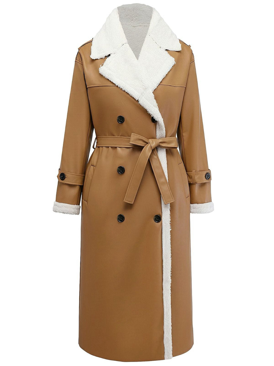 1940s Contrasted Faux Sherpa Fleece Lapel Long Coat - vintage fashion, style