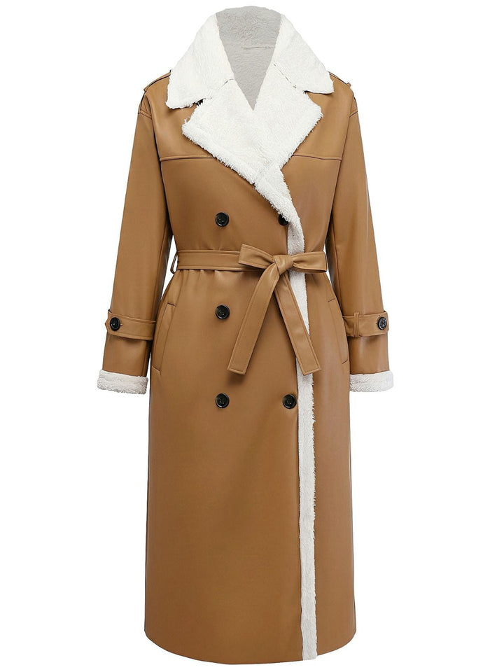 1940s Contrasted Faux Sherpa Fleece Lapel Long Coat - vintage fashion, style