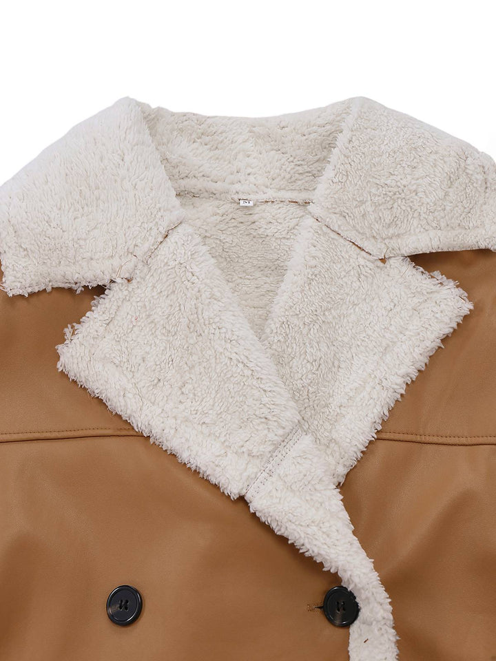 1940s Contrasted Faux Sherpa Fleece Lapel Long Coat - vintage fashion, style