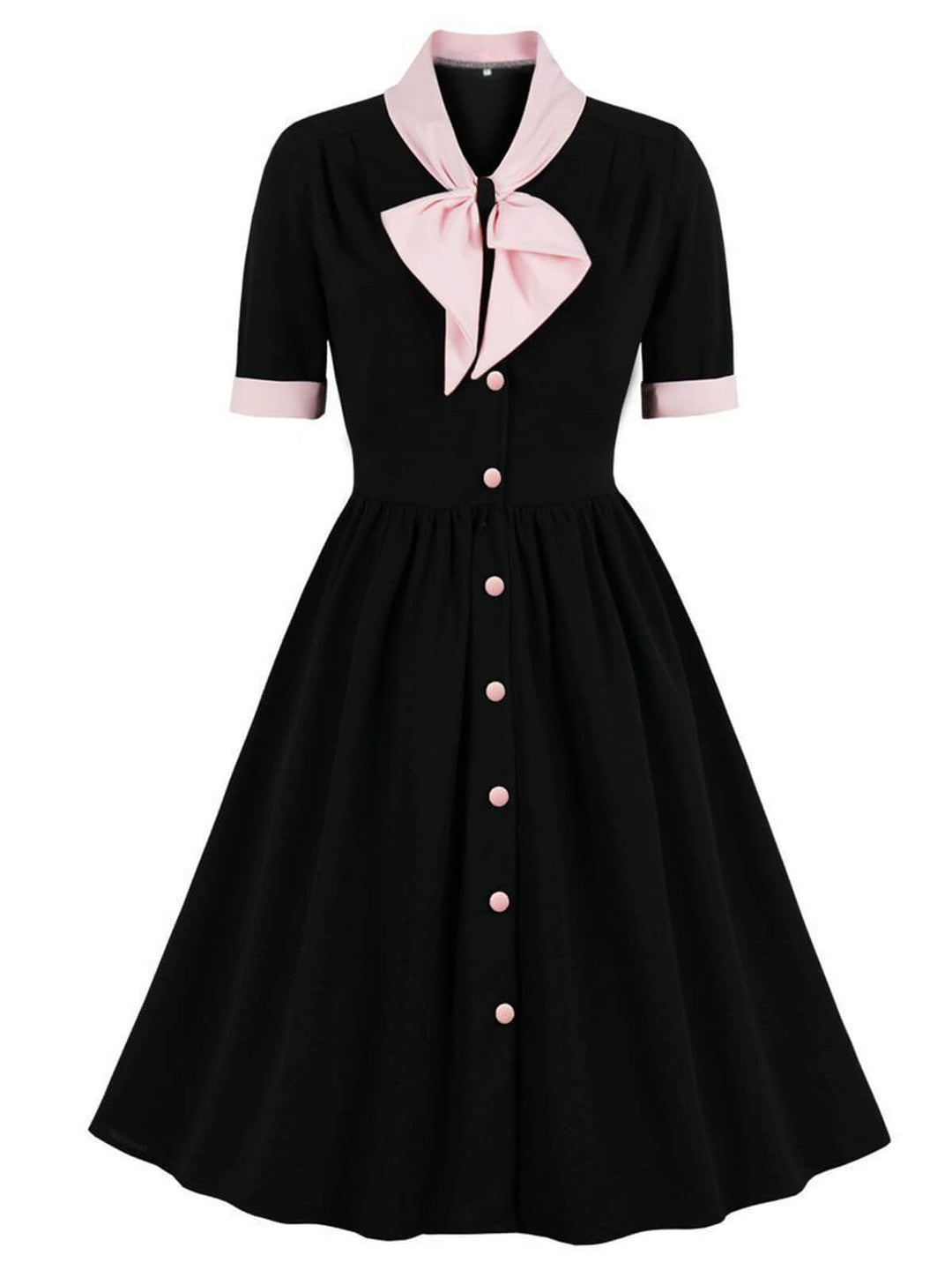 1940s Color Contrast Button Lapel Bow Dress — vintage elegance for the modern woman