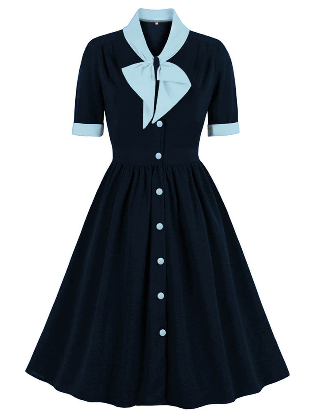 1940s Color Contrast Button Lapel Bow Dress: timeless style reimagined