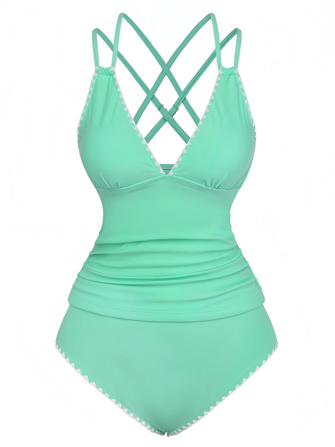 1940s Colorblock Deep V Crisscross Back Tankini Set - vintage fashion, retro style