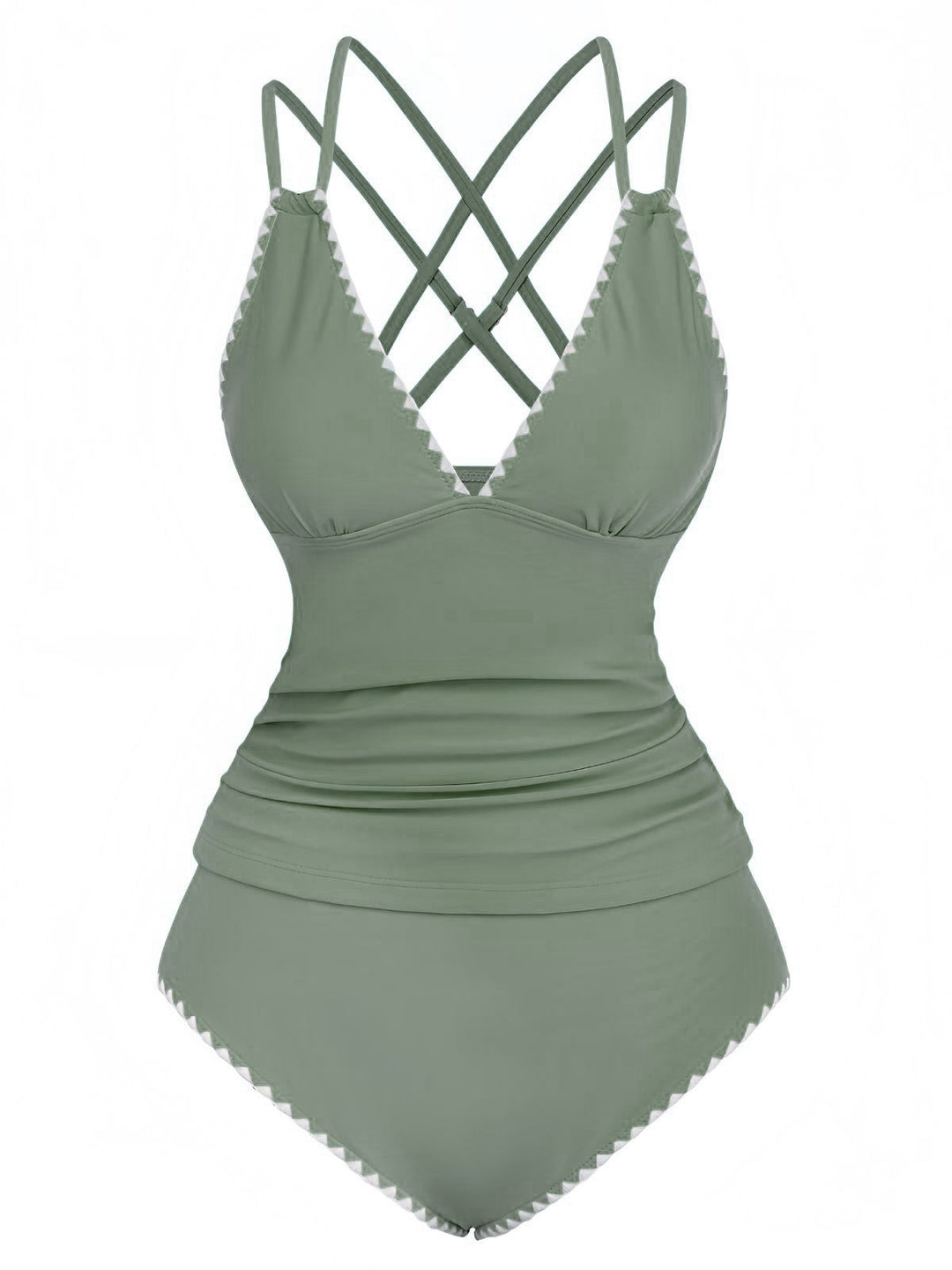 1940s Colorblock Deep V Crisscross Back Tankini Set - vintage fashion, retro style