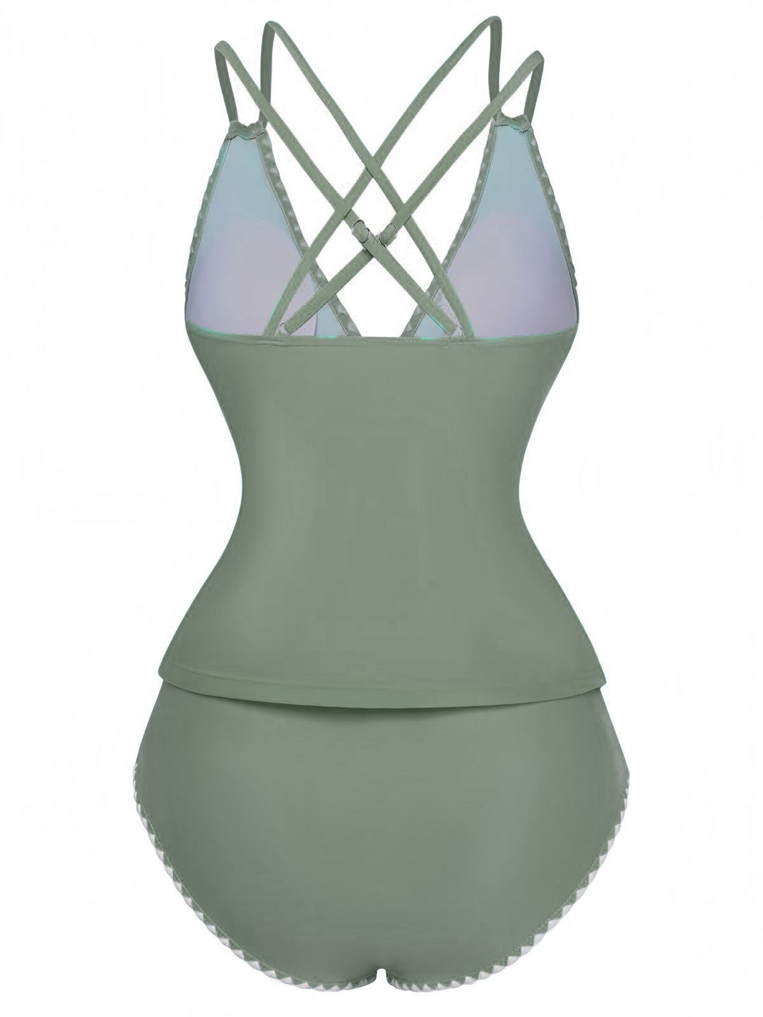 1940s Colorblock Deep V Crisscross Back Tankini Set - vintage fashion, retro style