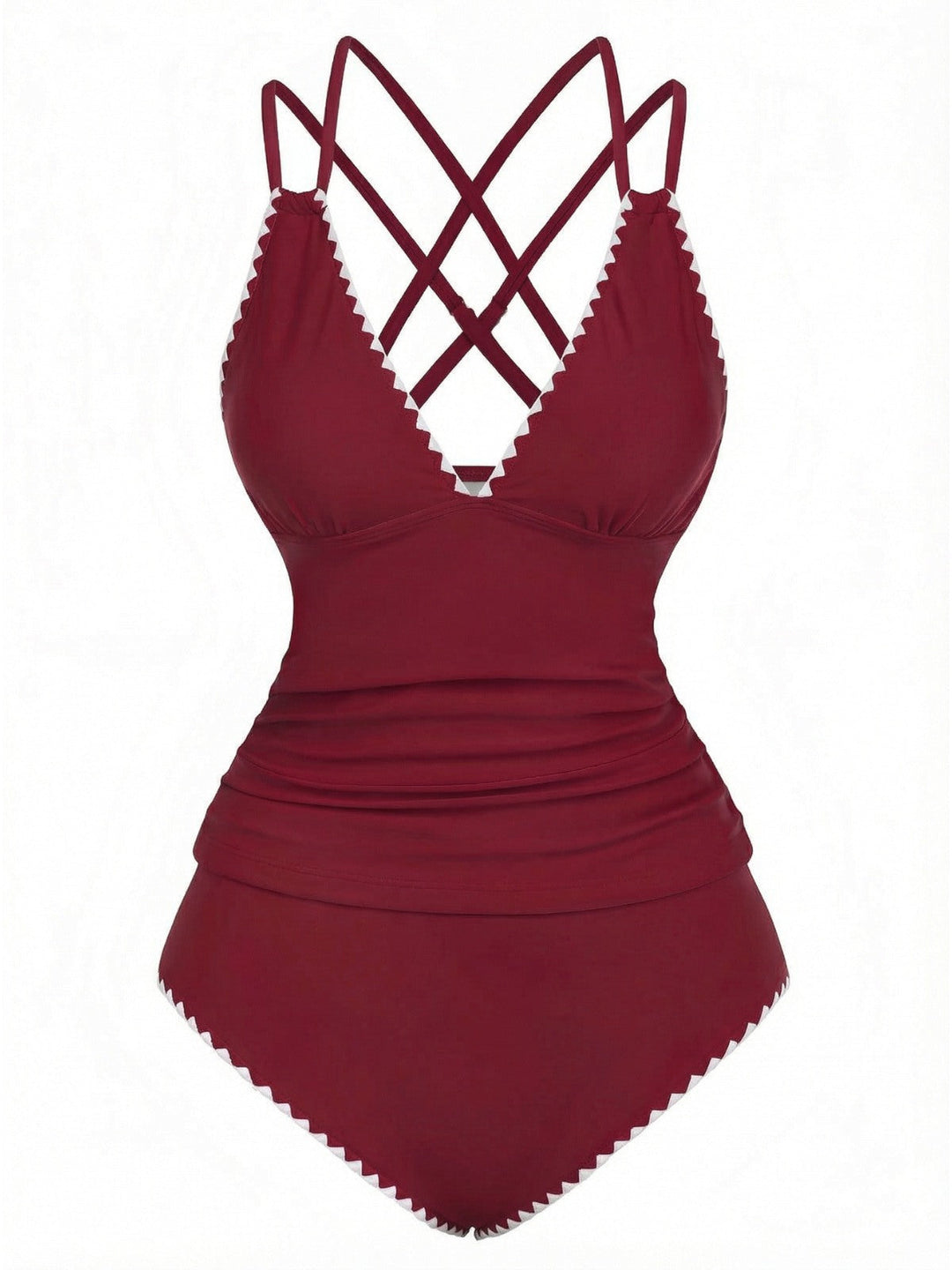 1940s Colorblock Deep V Crisscross Back Tankini Set - vintage fashion, retro style