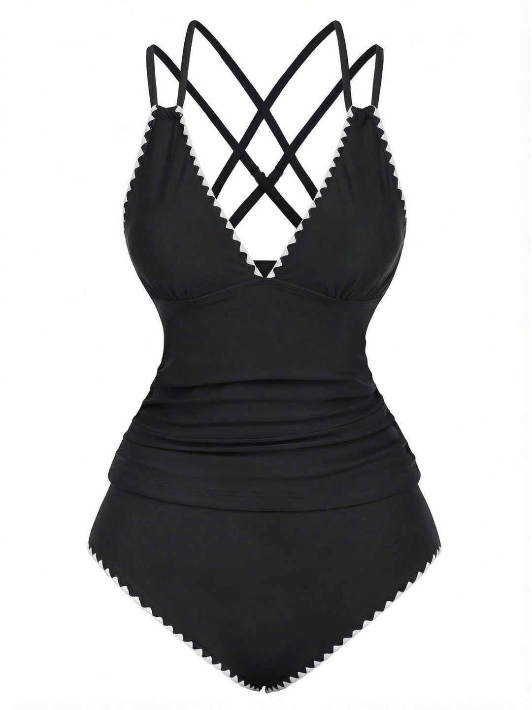 1940s Colorblock Deep V Crisscross Back Tankini Set - vintage fashion, retro style