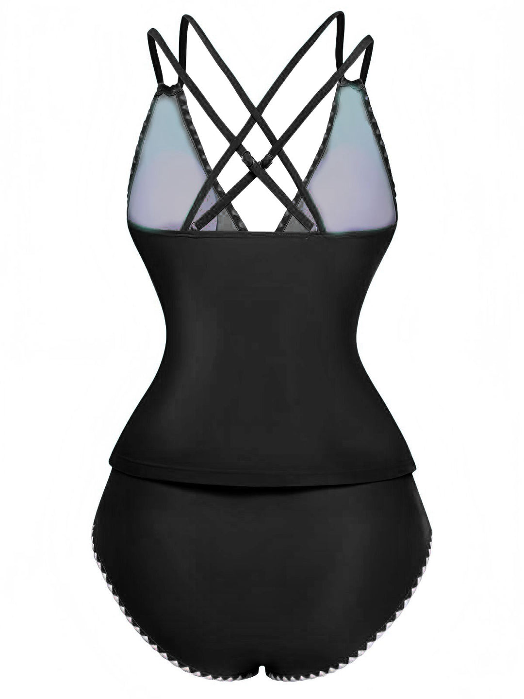 1940s Colorblock Deep V Crisscross Back Tankini Set - vintage fashion, retro style
