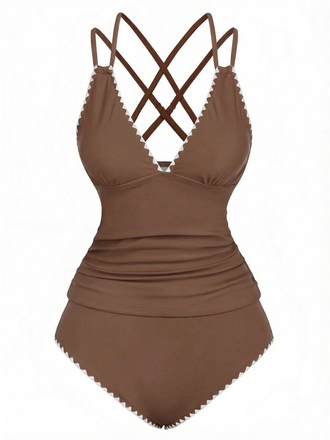 1940s Colorblock Deep V Crisscross Back Tankini Set - vintage fashion, retro style
