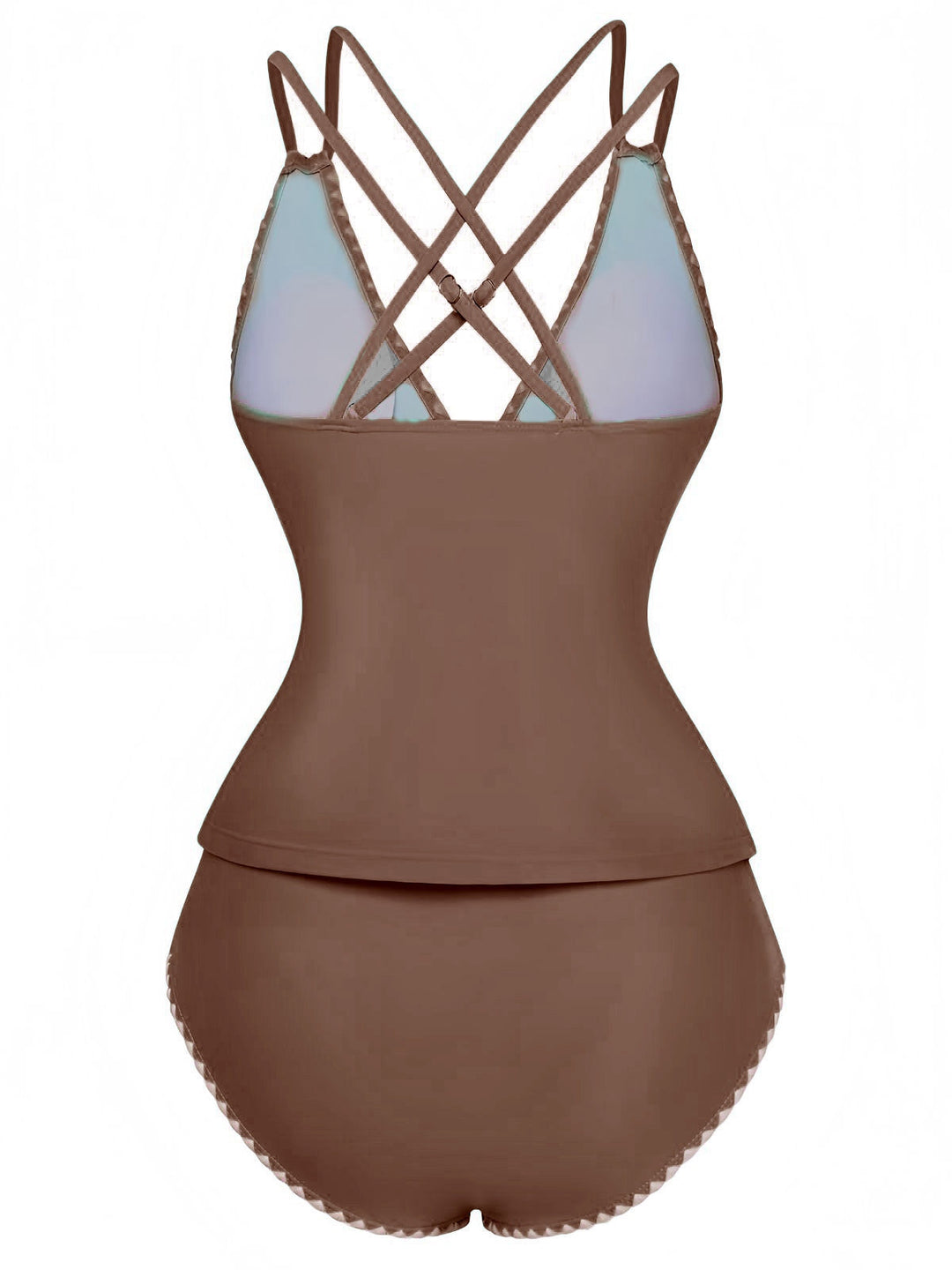 1940s Colorblock Deep V Crisscross Back Tankini Set - vintage fashion, retro style