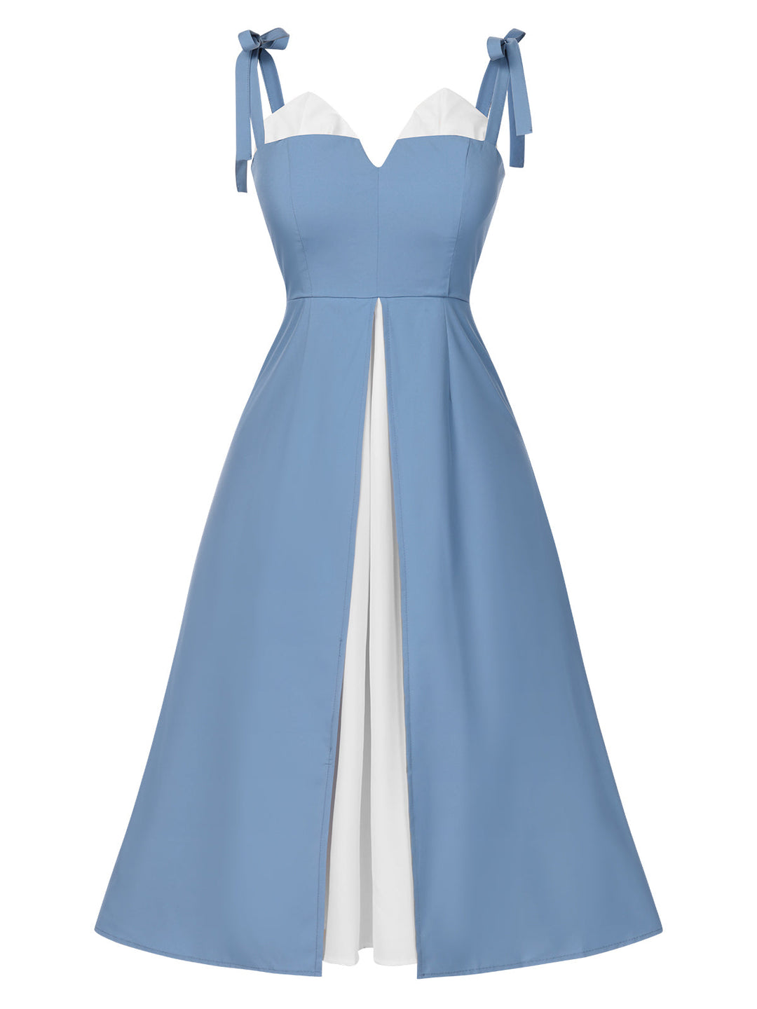 She slips into this 1940s Colorblock Spaghetti Strap Dress and suddenly it&