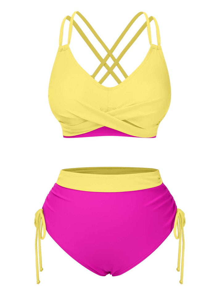 1940s Criss-Cross High-Waist Side-Tie Bikini — 1940s poolside glamour meets sun-drenched confidence
