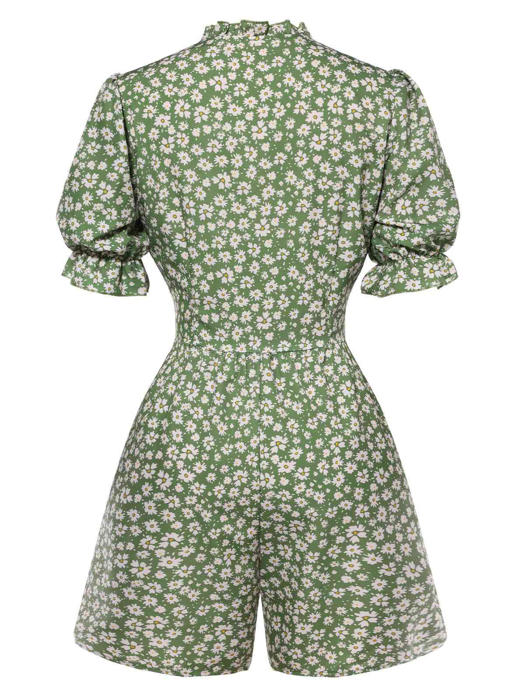 1940s Daisy Pleats Collar Puff Sleeves Romper, vintage romper, retro jumpsuit - perfect for women who love vintage and retro fashion