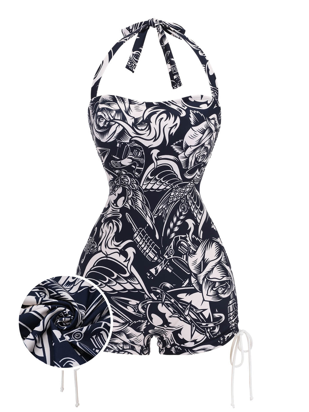 1940s Dark Comics Halter Swimsuit, vintage swimsuit, pin-up swimwear - perfect for women who love vintage and retro fashion