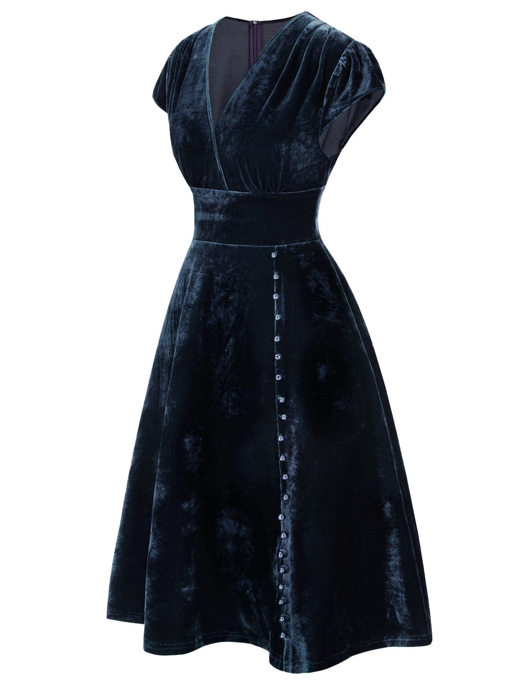 She slips into this 1940s Deep V-Neck Velvet Dress and suddenly it&