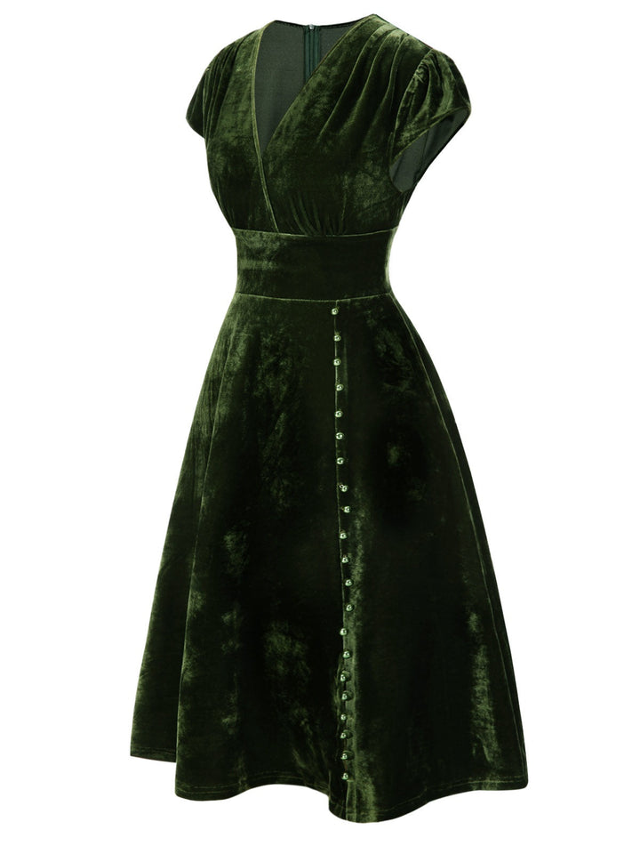 1940s Deep V-Neck Velvet Dress — the kind of 1940s dress that makes strangers smile