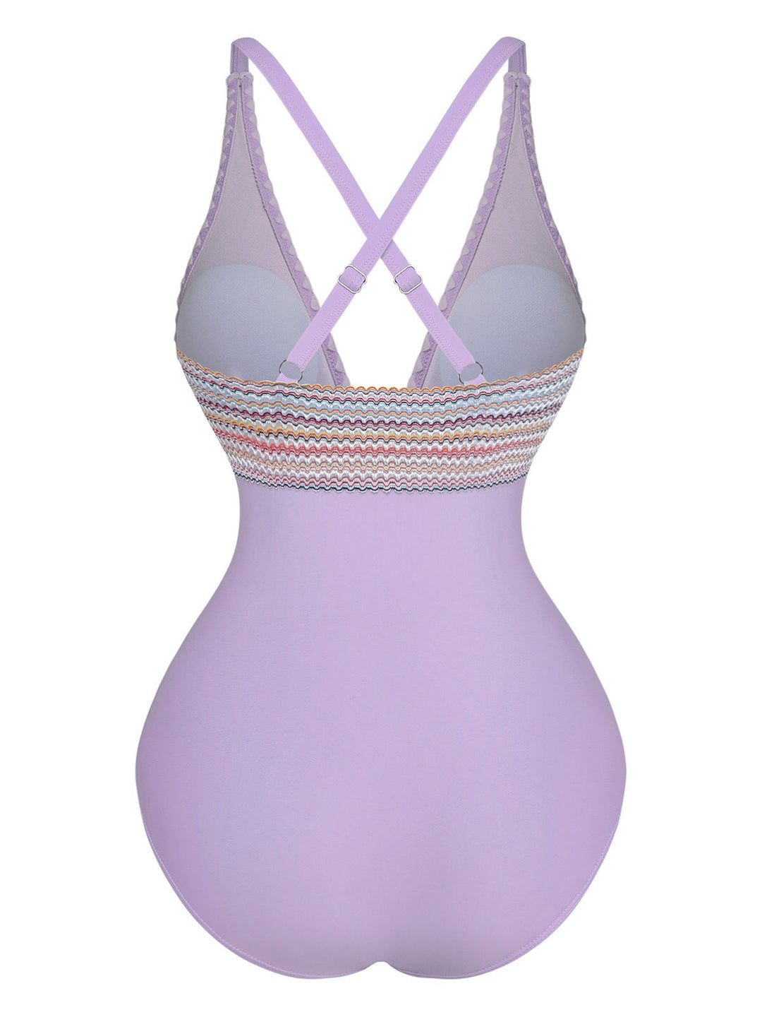 1940s Deep V-Neck Wavy Patchwork One-Piece Swimsuit - vintage swimsuit, pin-up style