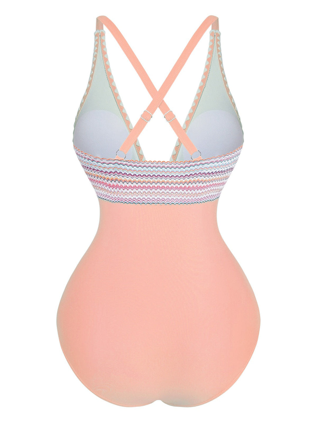 1940s Deep V-Neck Wavy Patchwork One-Piece Swimsuit - vintage swimsuit, pin-up style