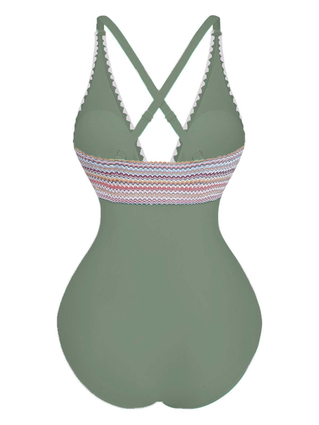 1940s Deep V-Neck Wavy Patchwork One-Piece Swimsuit - vintage swimsuit, pin-up style
