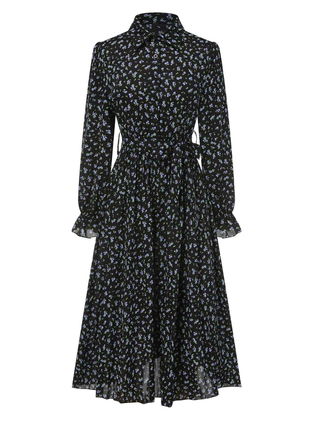 1940s Ditsy Floral Pleated Shirt Belted Dress, vintage dress, retro fashion, floral print - perfect for women who love vintage and retro fashion