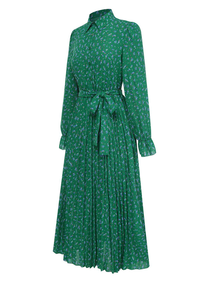 1940s Ditsy Floral Pleated Shirt Belted Dress, vintage dress, retro fashion, floral print - perfect for women who love vintage and retro fashion