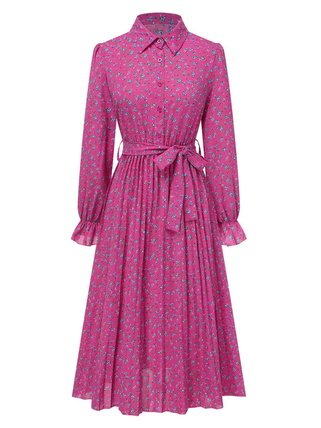 1940s Ditsy Floral Pleated Shirt Belted Dress, vintage dress, retro fashion, floral print - perfect for women who love vintage and retro fashion