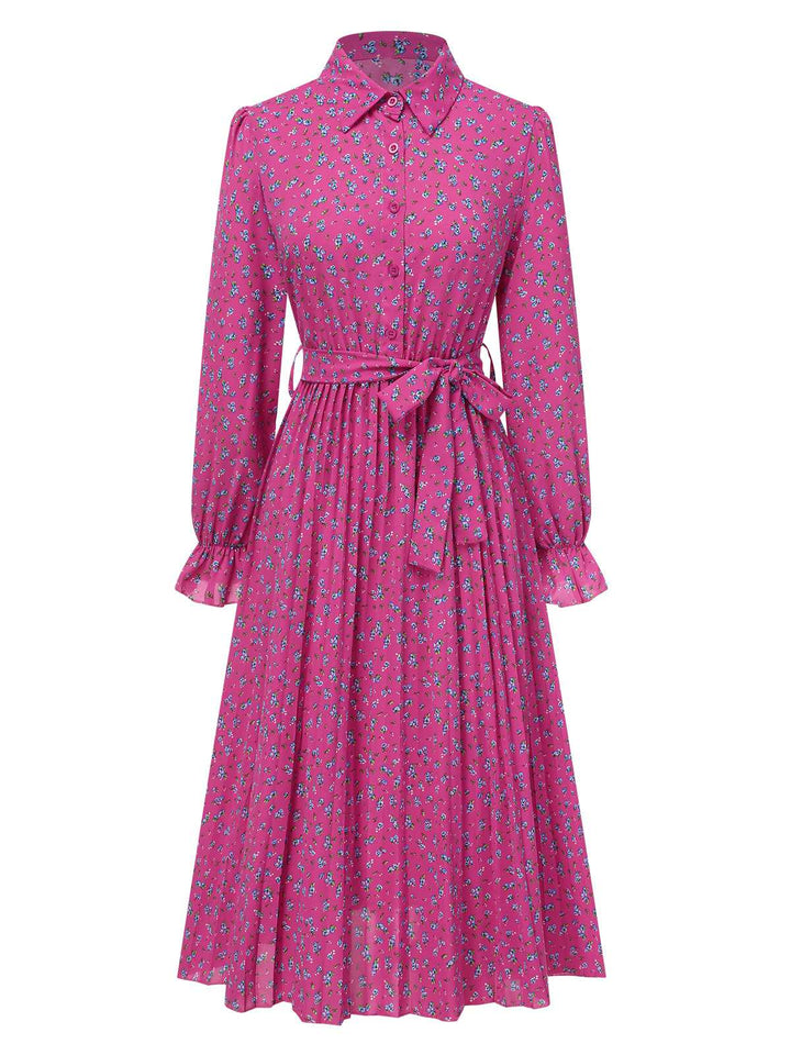 1940s Ditsy Floral Pleated Shirt Belted Dress, vintage dress, retro fashion, floral print - perfect for women who love vintage and retro fashion