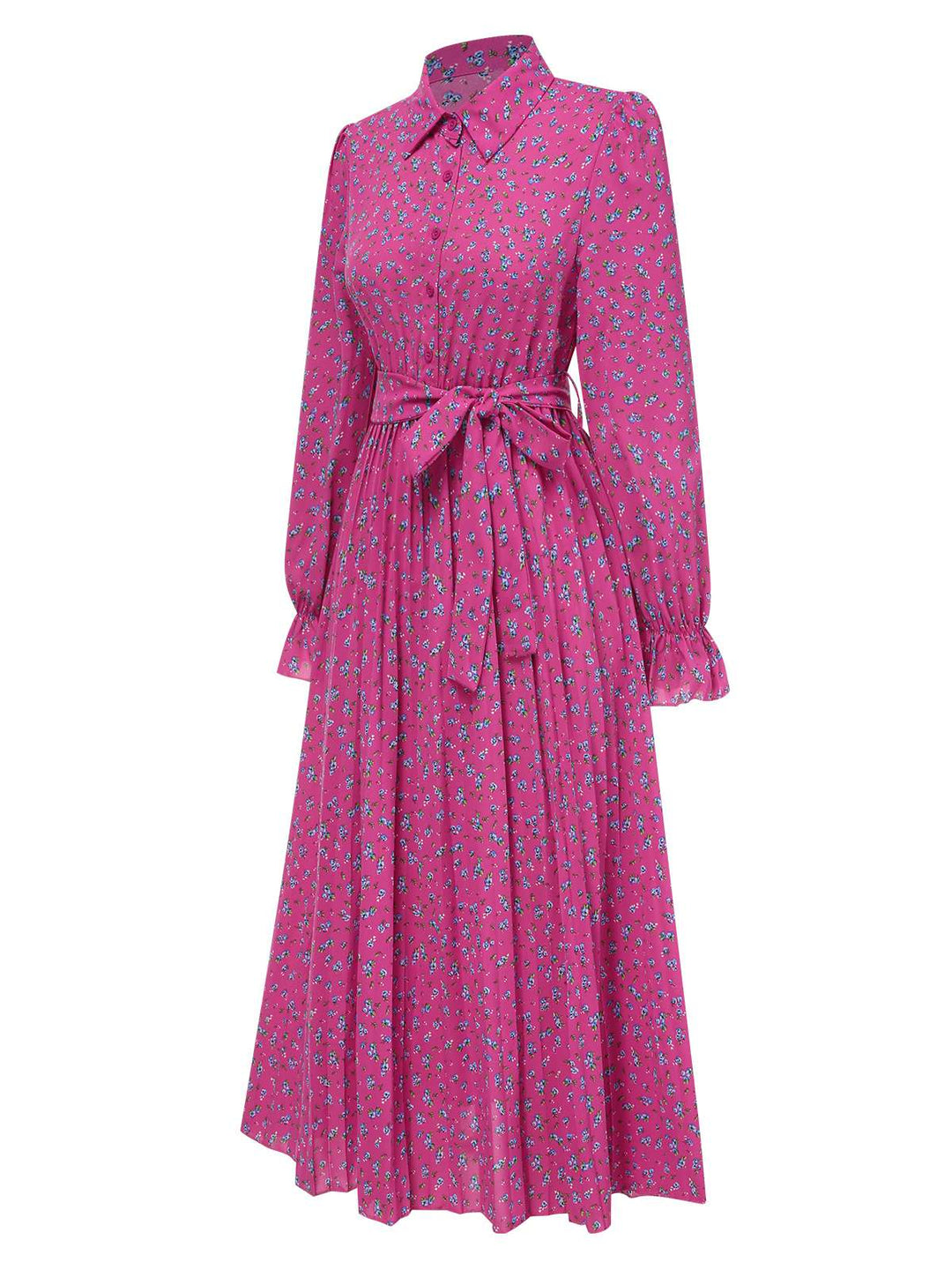 1940s Ditsy Floral Pleated Shirt Belted Dress, vintage dress, retro fashion, floral print - perfect for women who love vintage and retro fashion