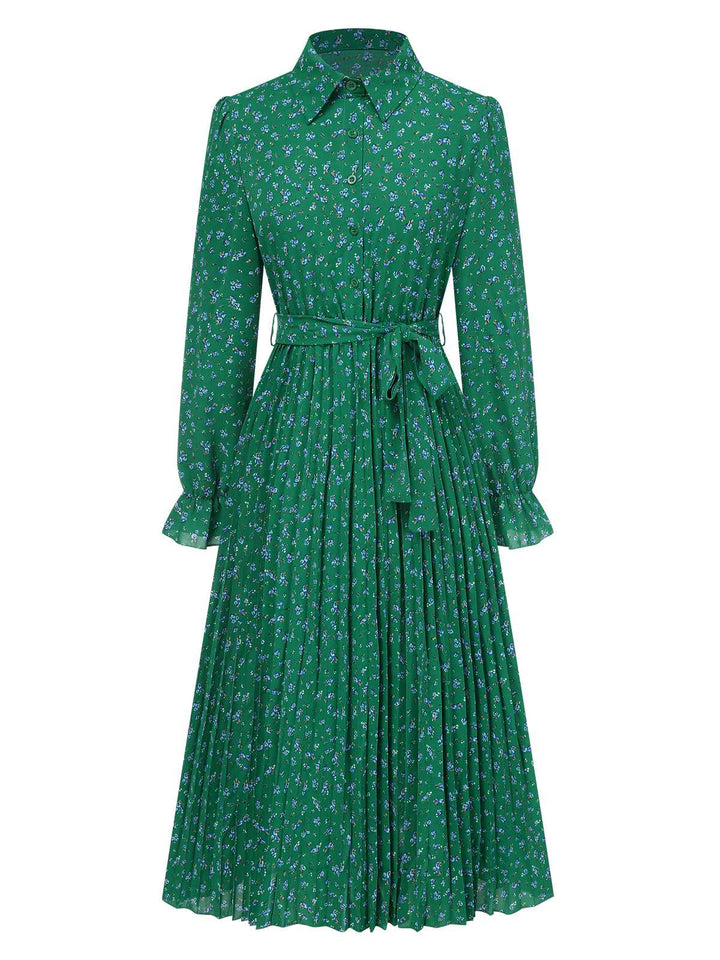 1940s Ditsy Floral Pleated Shirt Belted Dress, vintage dress, retro fashion, floral print - perfect for women who love vintage and retro fashion