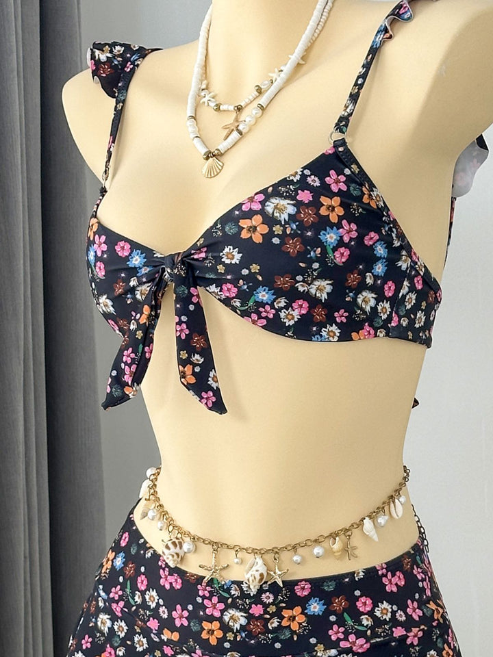 Ditsy Floral Ruffle Strap Lace Trim Bikini Set, vintage swimsuit, swimwear - perfect for women who love vintage and retro fashion