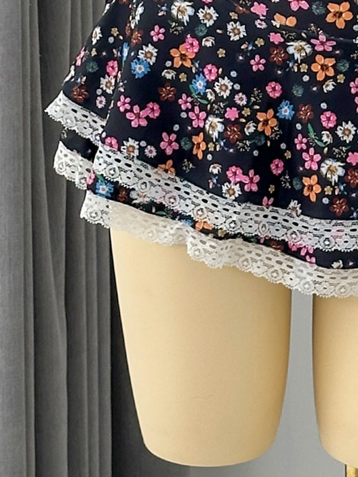Ditsy Floral Ruffle Strap Lace Trim Bikini Set, vintage swimsuit, swimwear - perfect for women who love vintage and retro fashion
