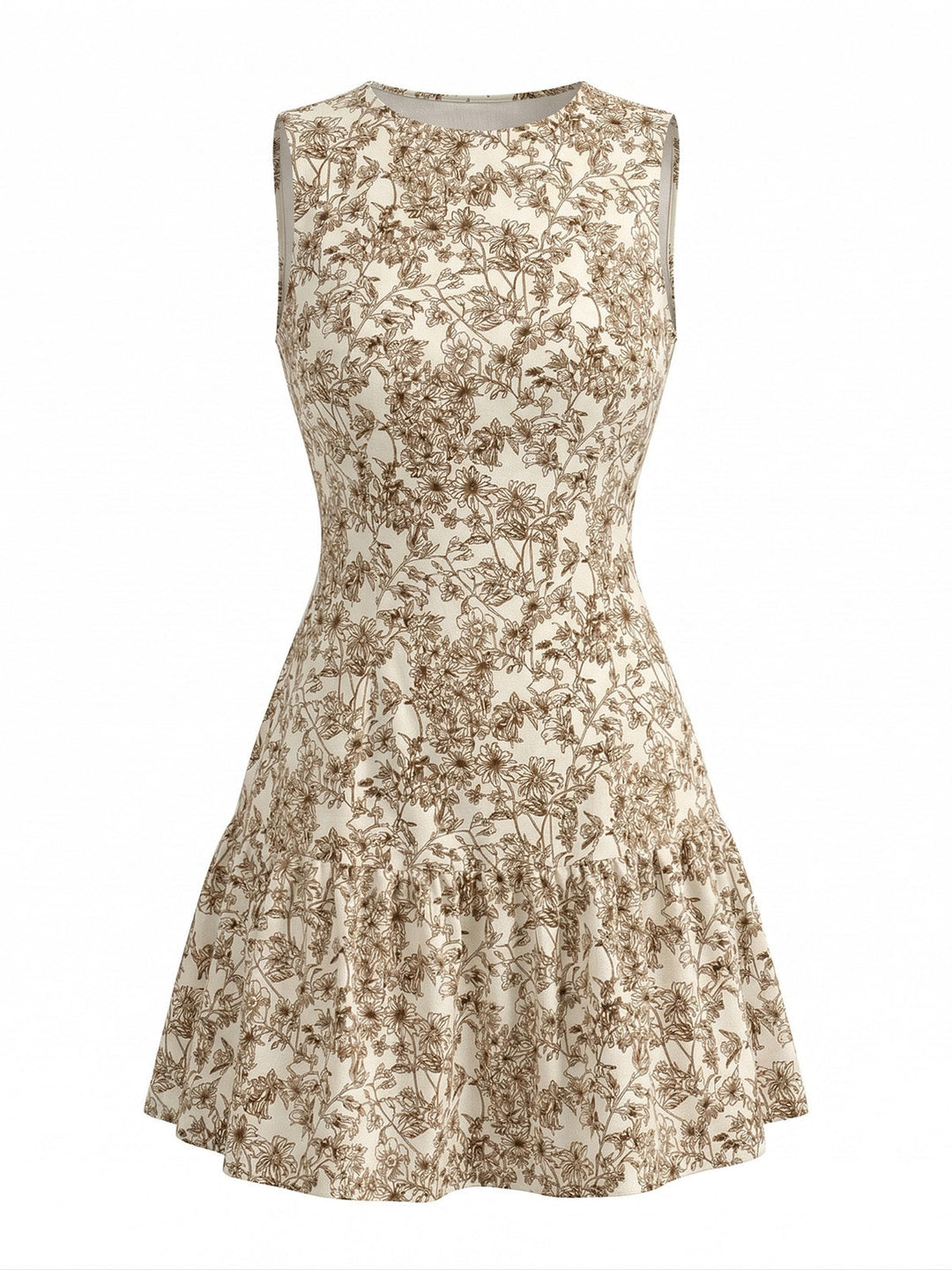 1950s Ditsy Floral Sleeveless Round Neck A-Line Dress, vintage dress, retro fashion, rockabilly, pin-up fashion, women, elegant