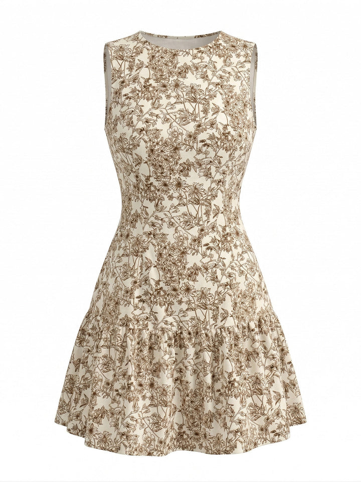 1950s Ditsy Floral Sleeveless Round Neck A-Line Dress, vintage dress, retro fashion, rockabilly, pin-up fashion, women, elegant