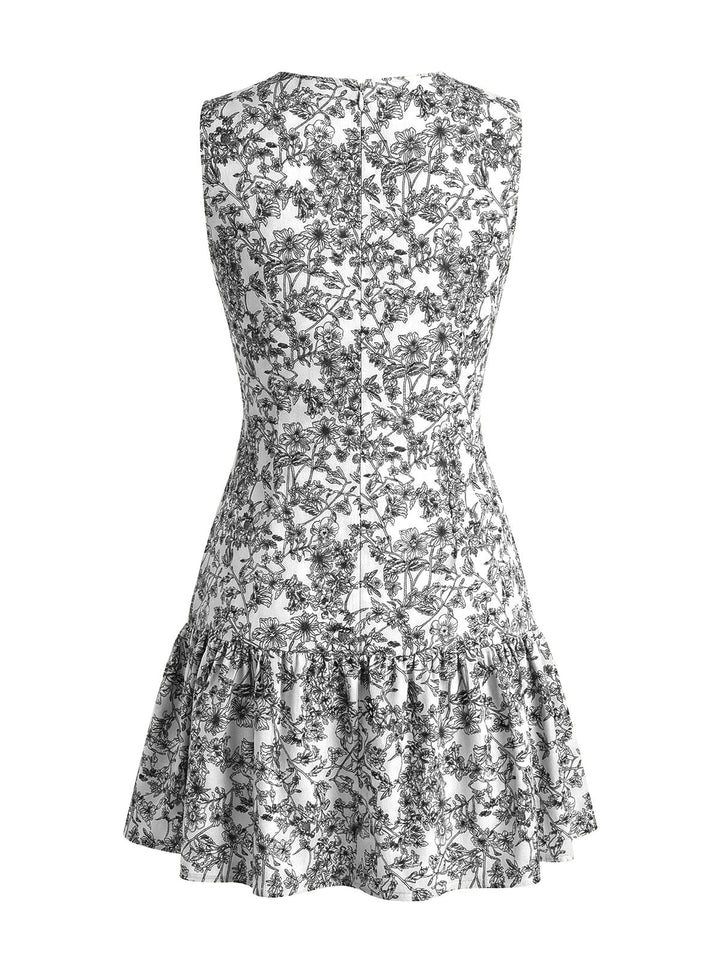 1950s Ditsy Floral Sleeveless Round Neck A-Line Dress, vintage dress, retro fashion, rockabilly, pin-up fashion, women, elegant