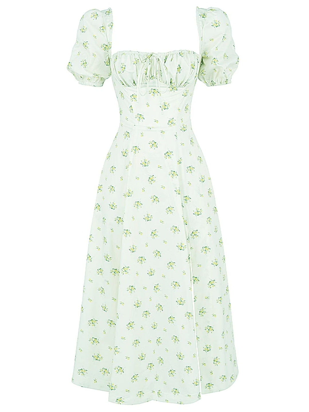 1940s Ditsy Floral Square Neck Slit Dress, vintage dress, retro fashion, floral print - perfect for women who love vintage and retro fashion