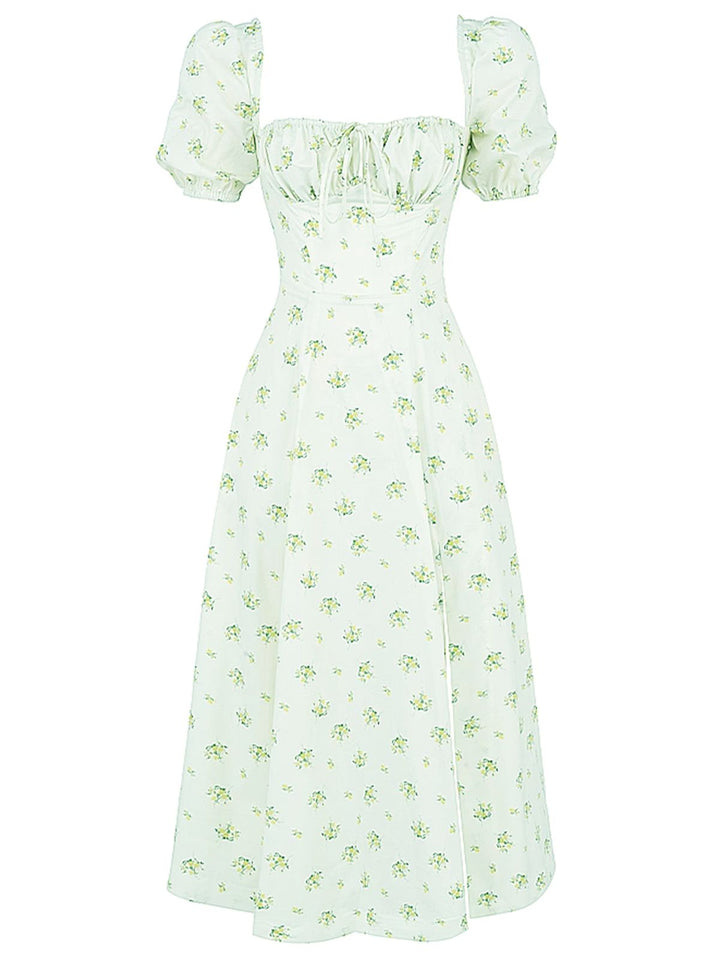 1940s Ditsy Floral Square Neck Slit Dress, vintage dress, retro fashion, floral print - perfect for women who love vintage and retro fashion