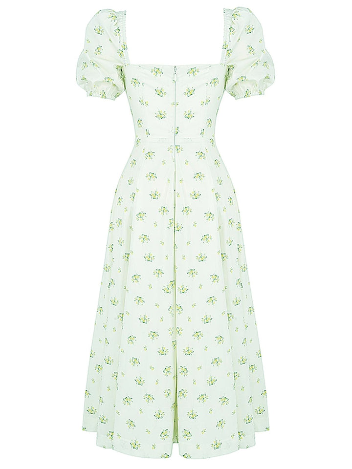 1940s Ditsy Floral Square Neck Slit Dress, vintage dress, retro fashion, floral print - perfect for women who love vintage and retro fashion