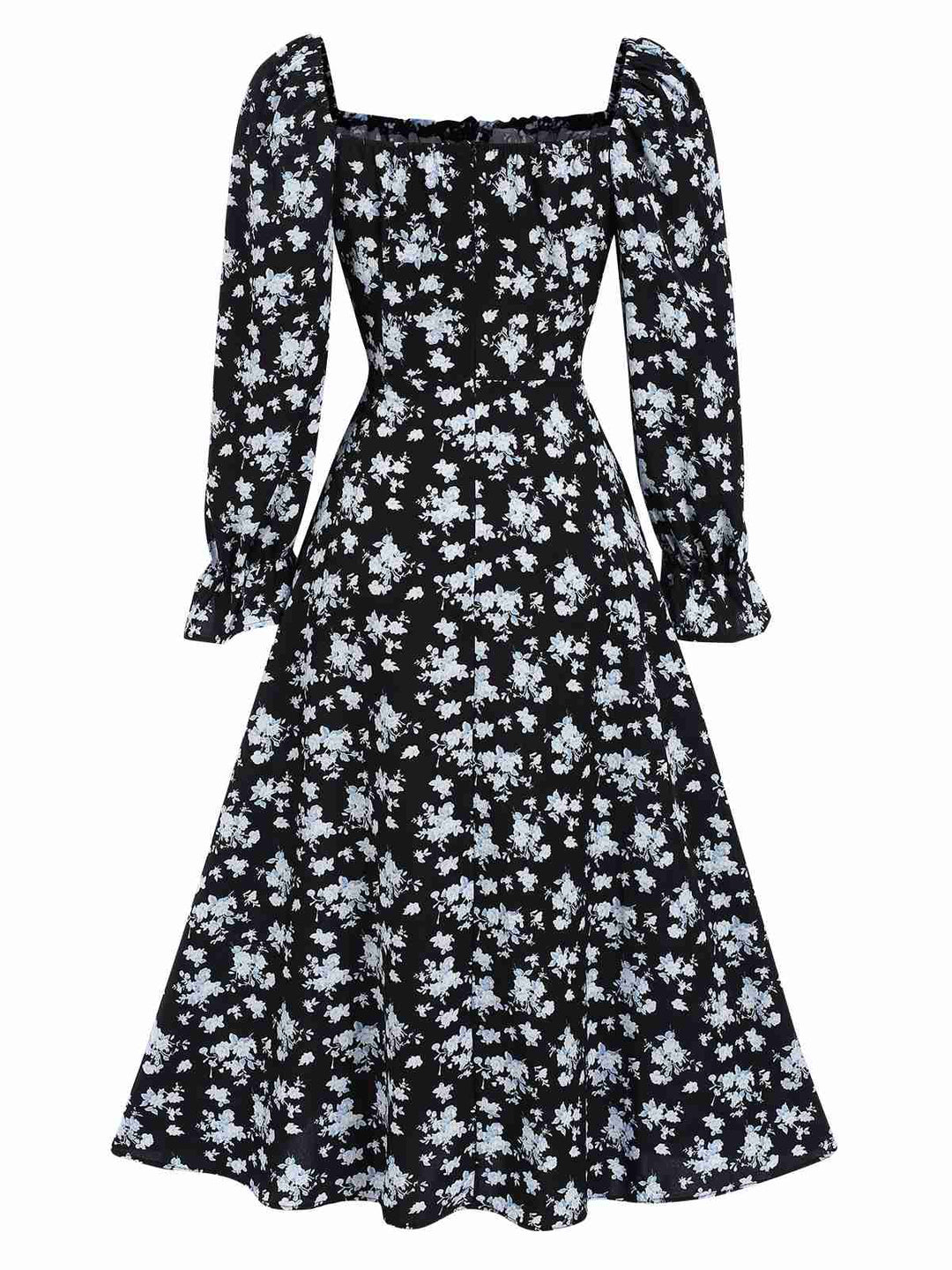 1940s Drawstring Slit Square Neck Floral Dress, vintage dress, retro fashion, floral print - perfect for women who love vintage and retro fashion