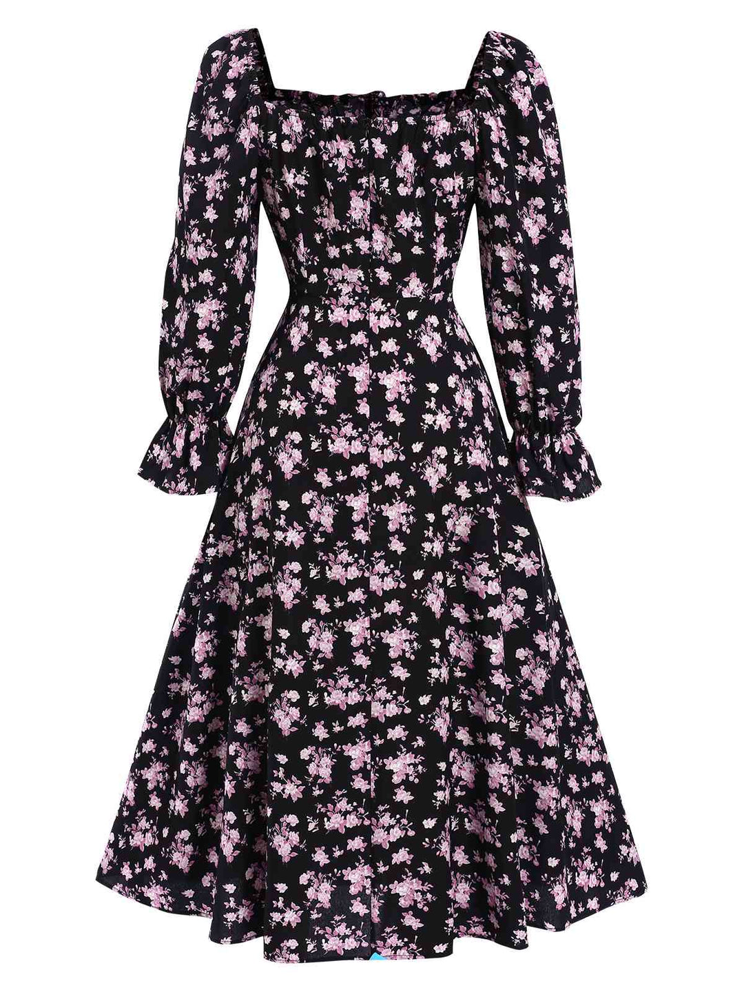 1940s Drawstring Slit Square Neck Floral Dress, vintage dress, retro fashion, floral print - perfect for women who love vintage and retro fashion