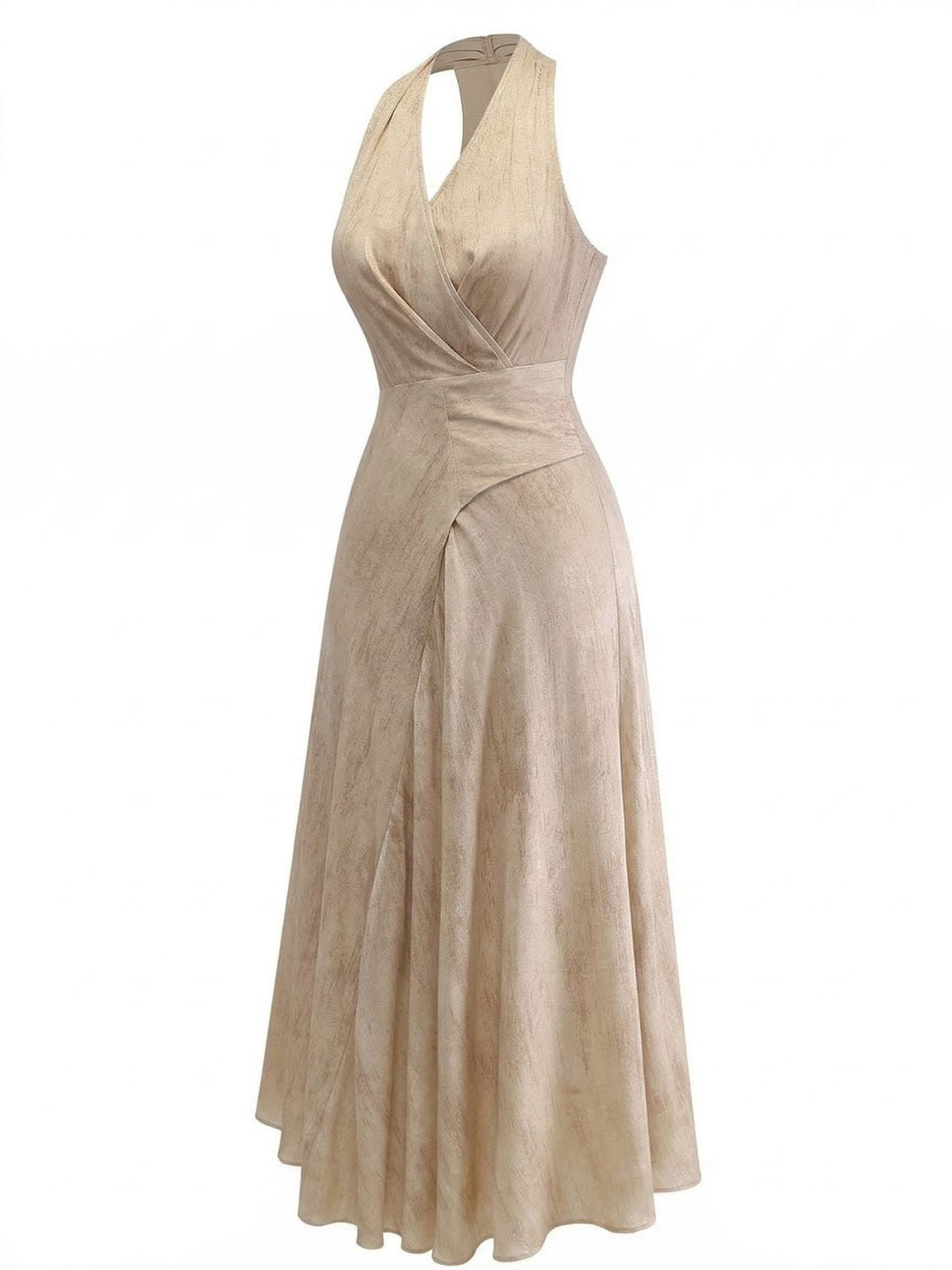 Apricot 1940s Linen V-Neck Sleeveless Belted Maxi Dress - vintage dress, retro fashion