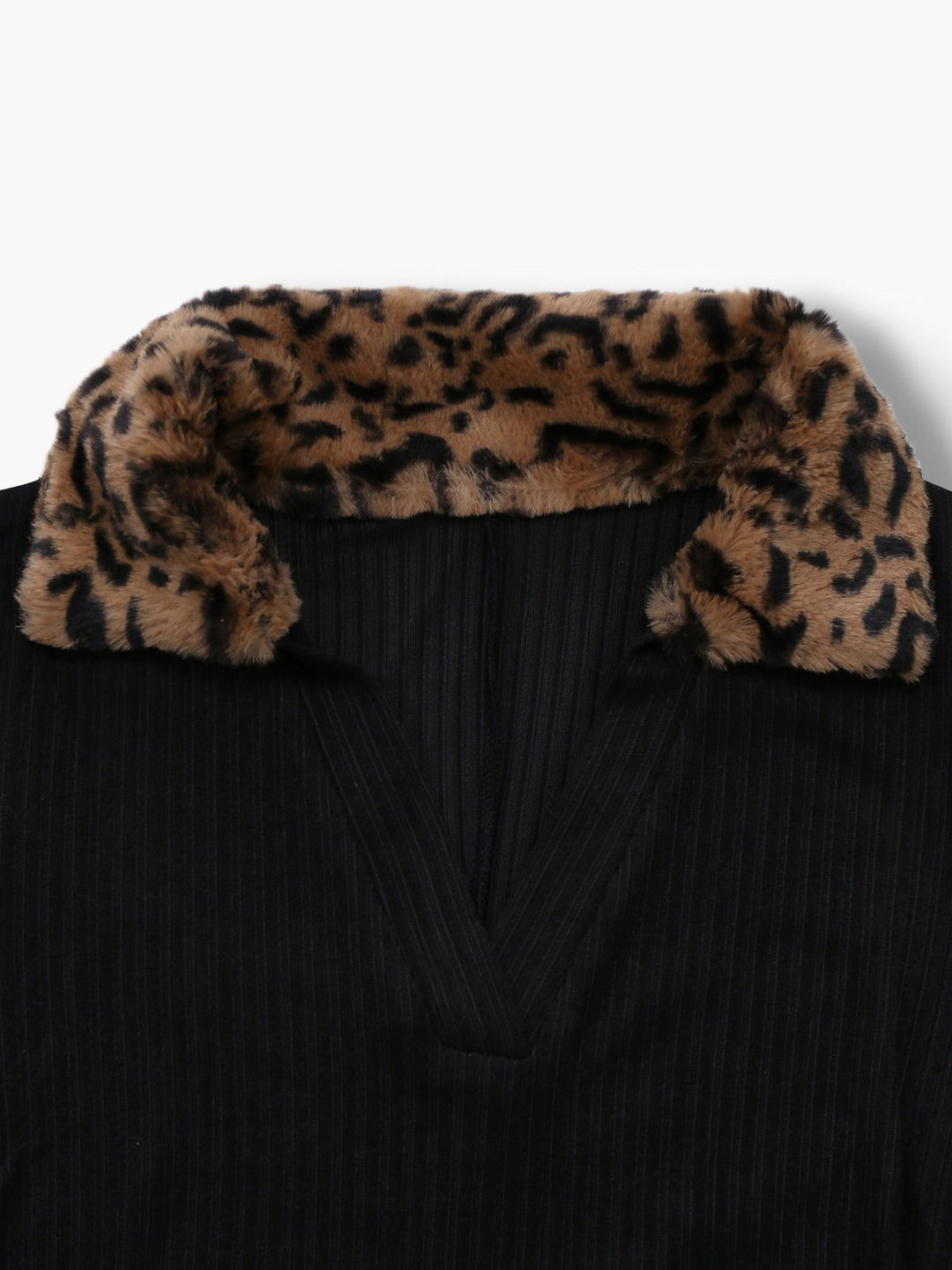 Black 1940s Leopard Faux Fur Trim Ribbed Knit Dress - vintage dress, retro fashion, classic black