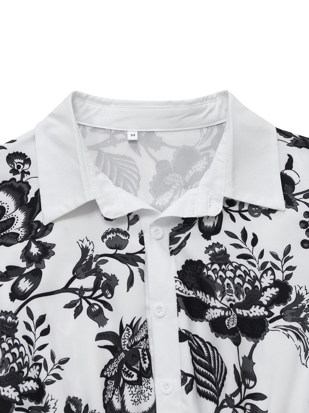 Black 1940s Plants Floral Shirt Collar Belted Dress - vintage dress, retro fashion, classic black