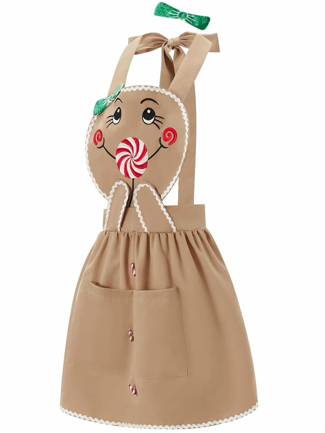 Brown 1940s Gingerbread Cookie Lollipop Bow Apron Dress - vintage dress, retro fashion