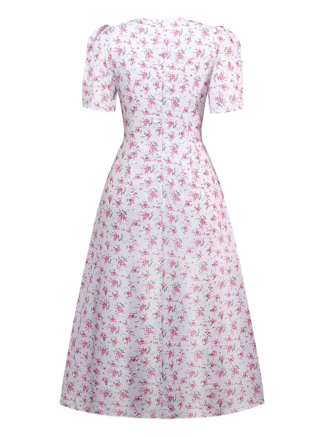Lavender 1940s Ditsy Floral V-Neck Puff Sleeve Dress - vintage dress, retro fashion