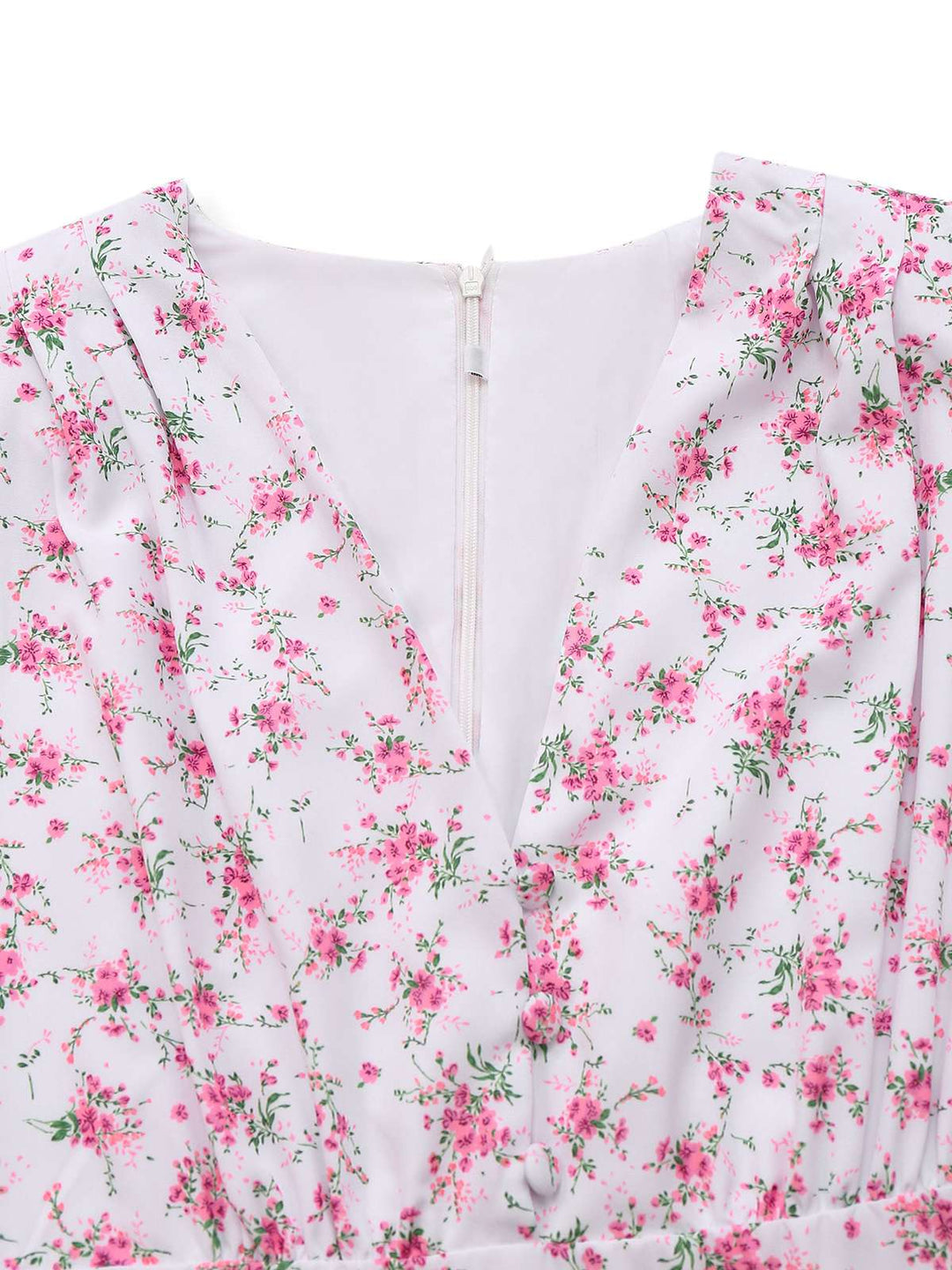 Lavender 1940s Ditsy Floral V-Neck Puff Sleeve Dress - vintage dress, retro fashion