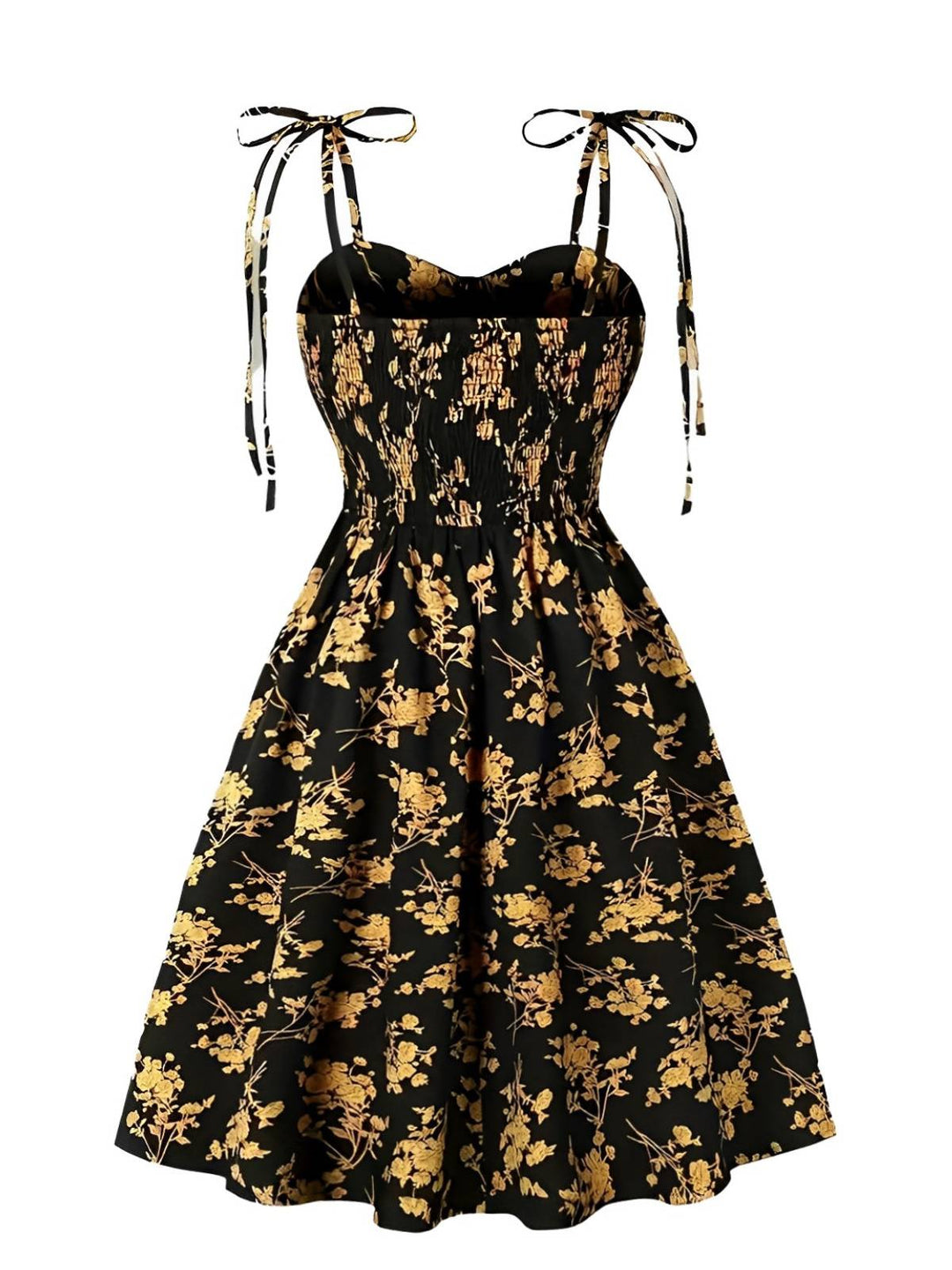 Orange 1940s Ditsy Floral Spaghetti Strap Lace-Up Dress - vintage dress, retro fashion