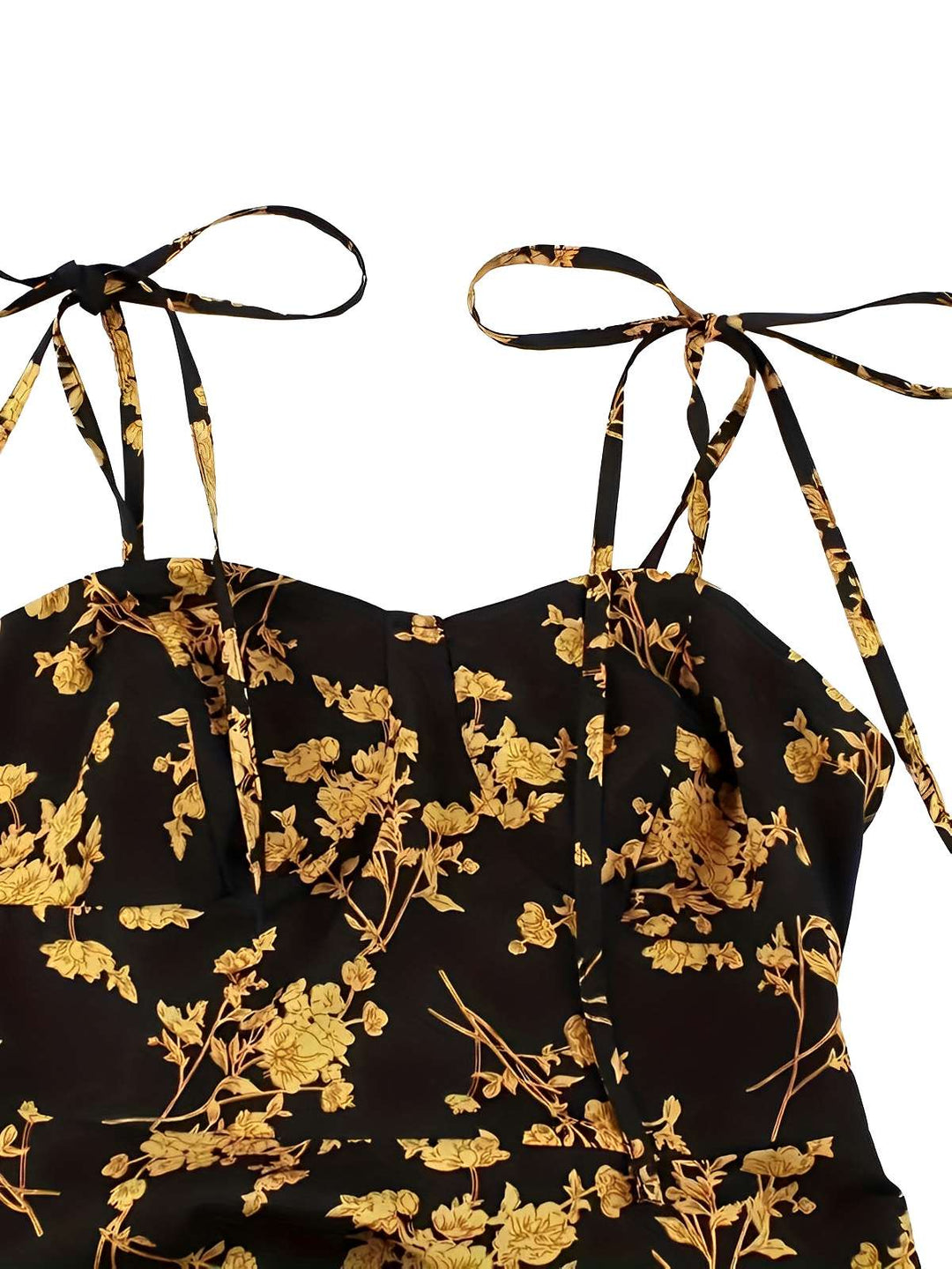 Orange 1940s Ditsy Floral Spaghetti Strap Lace-Up Dress - vintage dress, retro fashion